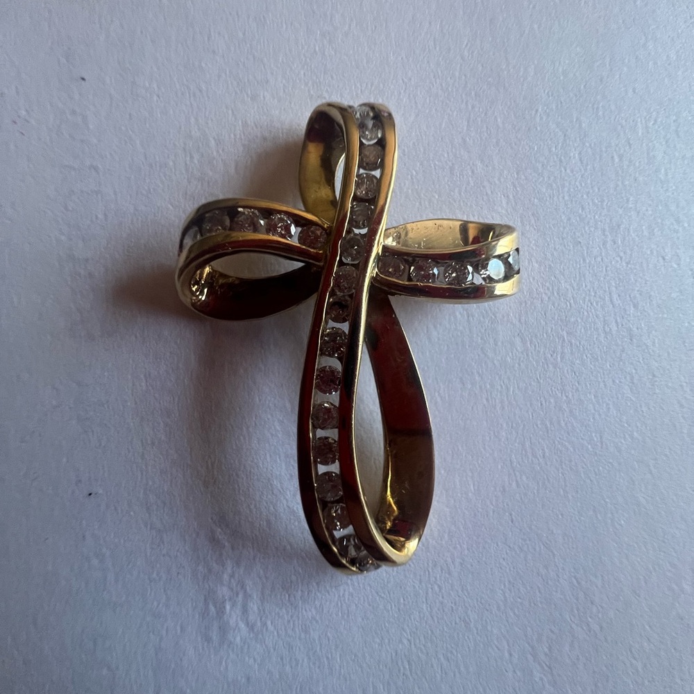 Elegant 10k Gold and Diamond Cross Pendant